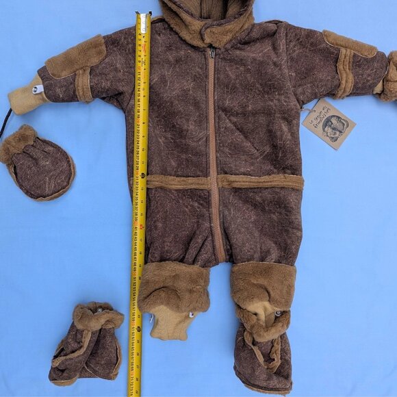 Kids 18 Month Brown Teddy Bear Bunting Zip Up Snowsuit Winter Cozy Faux Fur NWT - Picture 6 of 8